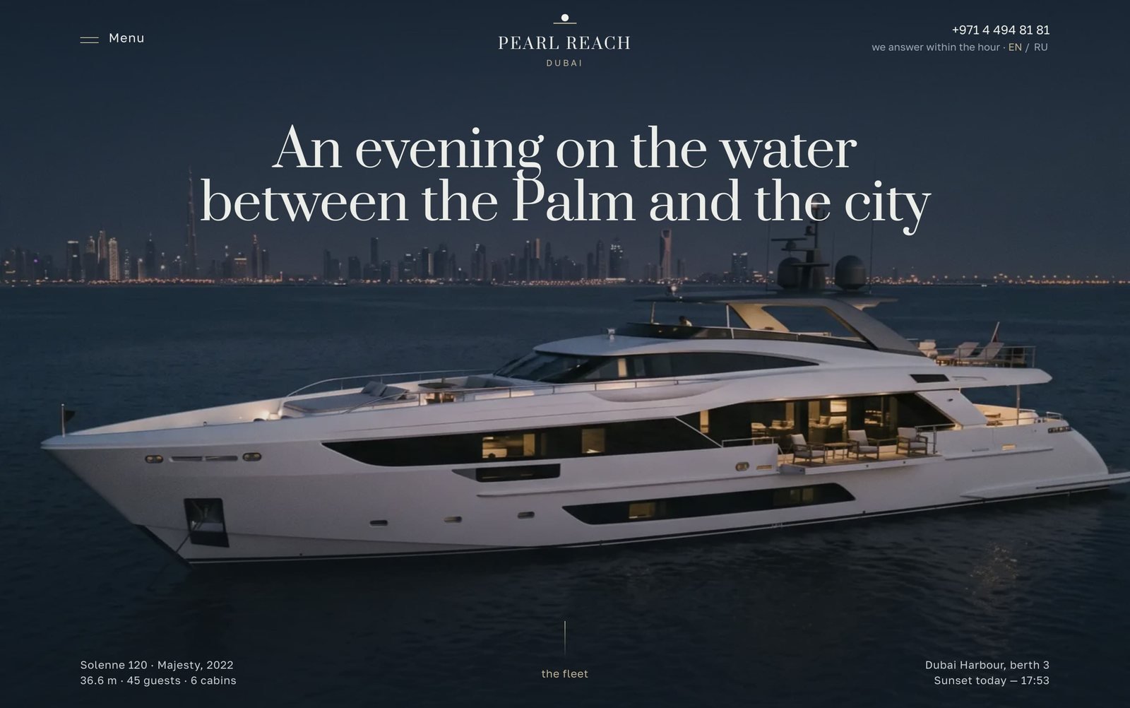 Pearl Reach — yacht charter website in Dubai with fleet, routes and booking